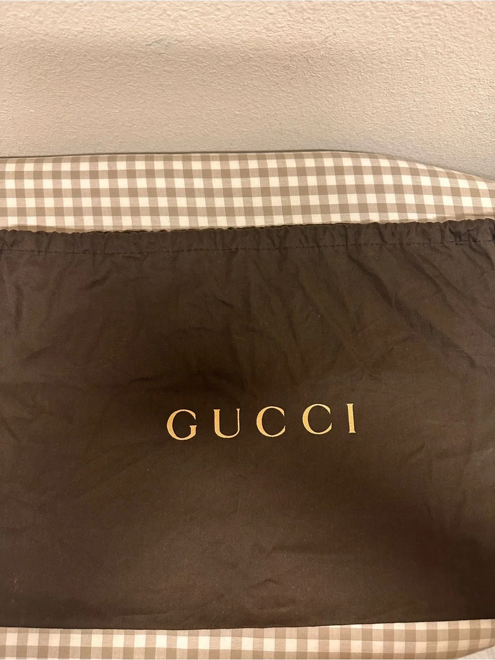 Gucci Brown Fabric Bag with Gold Logo